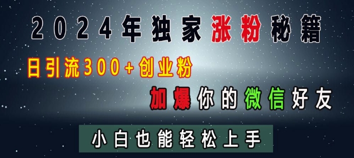 2024年独家涨粉秘籍，日引流300+创业粉，加爆你的微信好友，小白也能轻松上手-如意资源库