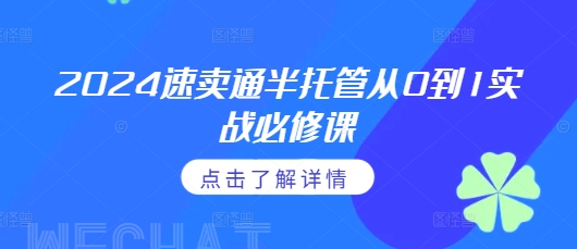 2024速卖通半托管从0到1实战必修课，掌握通投广告打法、熟悉速卖通半托管的政策细节-如意资源库