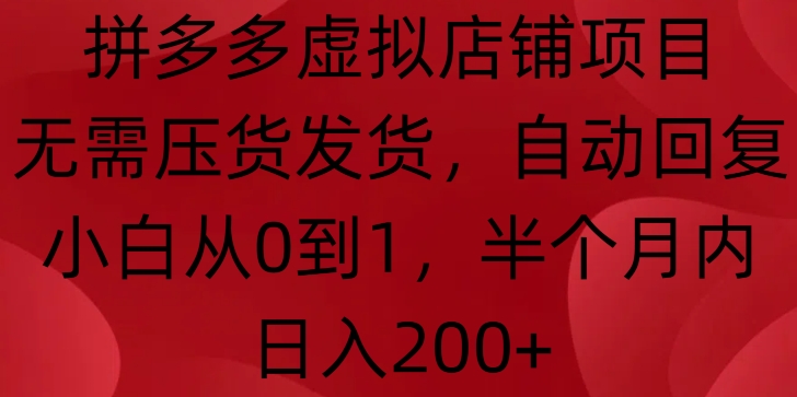 拼多多虚拟店铺项目，无需压货发货，自动回复，小白从0到1，半个月内日入200+【揭秘】-如意资源库