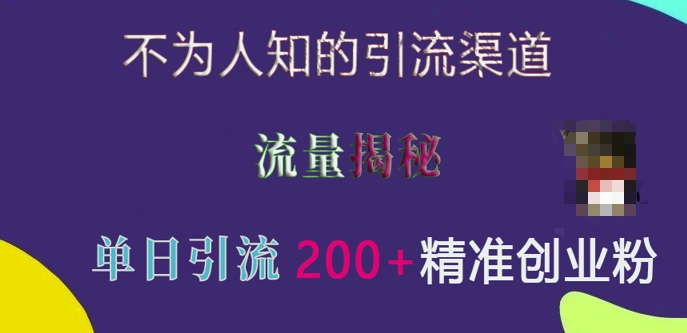不为人知的引流渠道，流量揭秘，实测单日引流200+精准创业粉【揭秘】-如意资源库