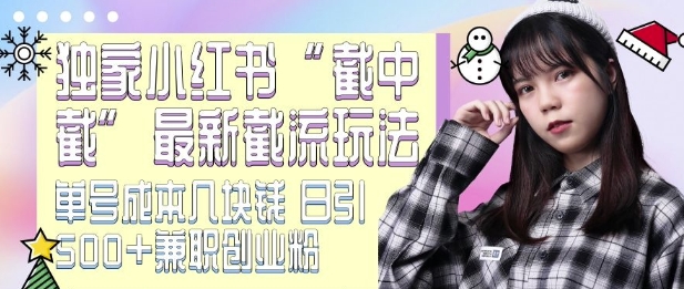 最新小红书截流玩法 独家截中截 单号成本几块钱 日引500+CY粉JZ粉-如意资源库