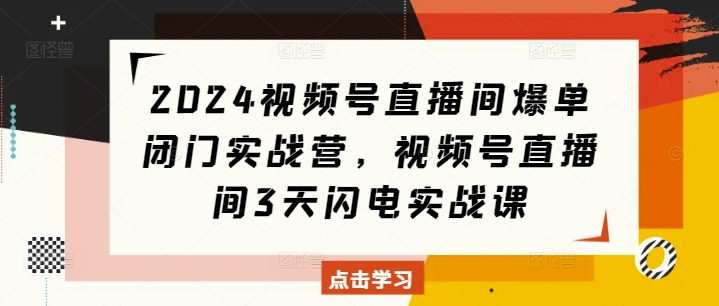 2024视频号直播间爆单闭门实战营，视频号直播间3天闪电实战课-如意资源库