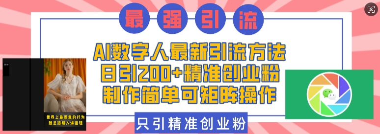 AI数字人最新引流方法，日引200+精准创业粉，制作简单可矩阵操作-如意资源库
