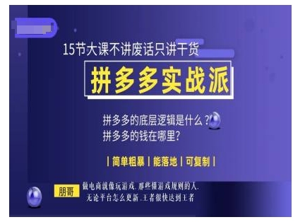 朋哥电商(拼多多实战派)，15节大课不讲废话只讲干货，简单粗暴 能落地 可复制-如意资源库
