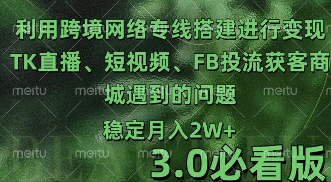 利用跨境电商网络及搭建TK直播、短视频、FB投流获客以及商城遇到的问题进行变现3.0必看版【揭秘】-如意资源库