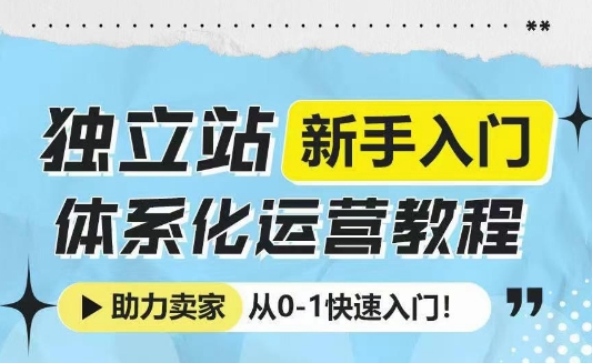 独立站新手入门体系化运营教程，助力独立站卖家从0-1快速入门!-如意资源库