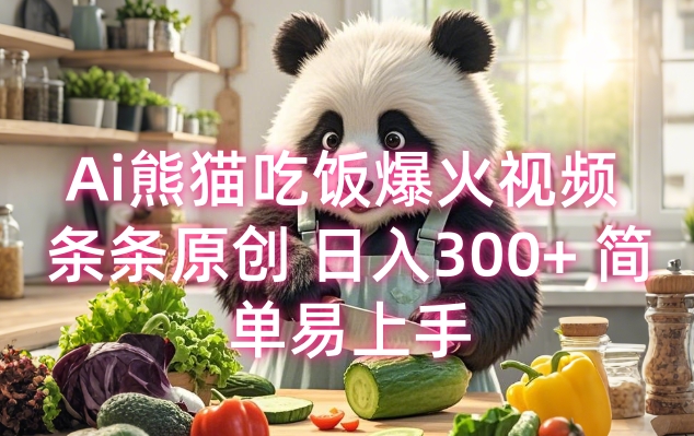 Ai熊猫吃饭爆火视频 条条原创 日入300+ 简单易上手-如意资源库