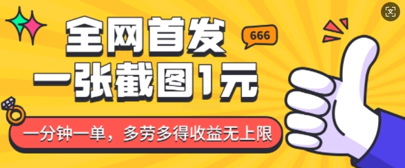 全网首发，一张截图1块钱，一分钟一单，多劳多得，收益无上限-如意资源库