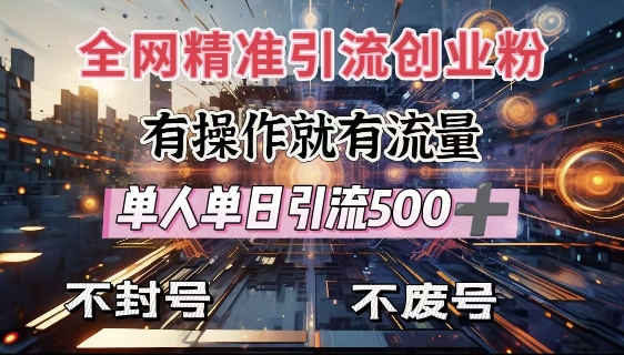 全网独家引流创业粉，有操作就有流量，单人单日引流500+，不封号、不费号-如意资源库