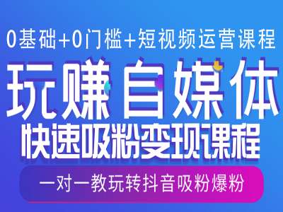 0基础+0门槛+短视频运营课程，玩赚自媒体快速吸粉变现课程，一对一教玩转抖音吸粉爆粉-如意资源库