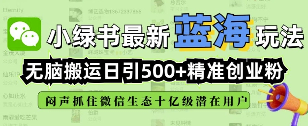 小绿书无脑搬运引流，全自动日引500精准创业粉，微信生态内又一个闷声发财的机会-如意资源库