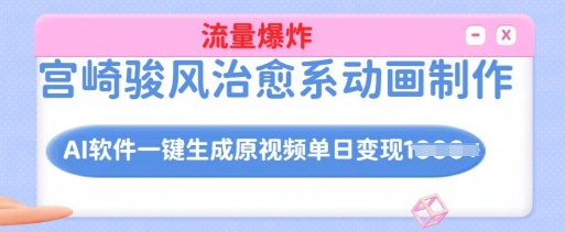 宫崎骏风治愈系动画制作，AI软件一键生成原创视频流量爆炸，单日变现多张，详细实操流程-如意资源库