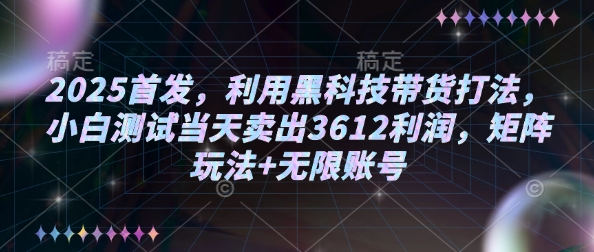 2025首发，利用黑科技带货打法，小白测试当天卖出3612利润，矩阵玩法+无限账号【揭秘】-如意资源库