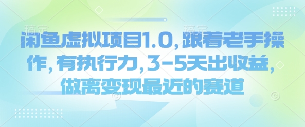 闲鱼虚拟项目1.0，跟着老手操作，有执行力，3-5天出收益，做离变现最近的赛道-如意资源库