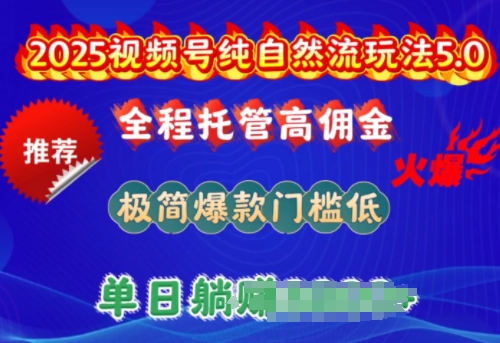 2025视频号纯自然流玩法5.0，全程托管高佣金，极简爆款门槛低，单日收益多张【揭秘】-如意资源库