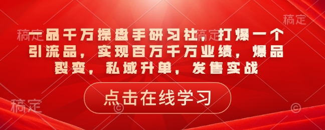 一品千万操盘手研习社，打爆一个引流品，实现百万千万业绩，爆品裂变，私域升单，发售实战-如意资源库