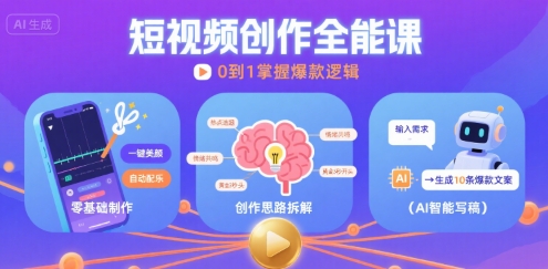 短视频创作课，短视频制作、创作思路、Ai写爆款文案-如意资源库
