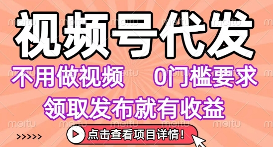 视频号代发，不用剪辑不用做视频，0门槛要求，领取发布就有收益，任务没有无上限，小白轻松上手【揭秘】-如意资源库