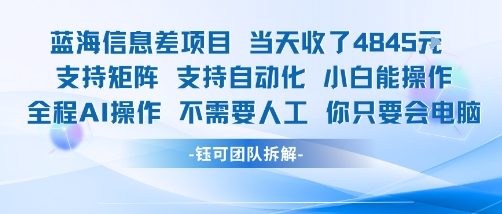蓝海信息差项目当天收米1k+ 支持矩阵支持自动化小白能操作全程AI操作不需要人工你只要会电脑-如意资源库