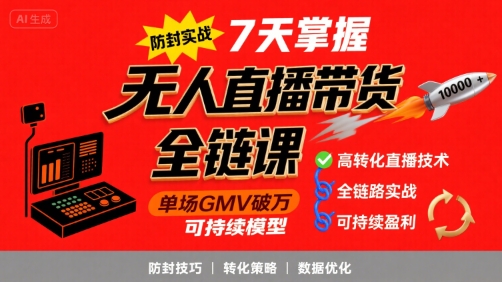 无人直播带货全链防封实战课，7天掌握高转化直播技术，实现单场GMV破万可持续模型-如意资源库