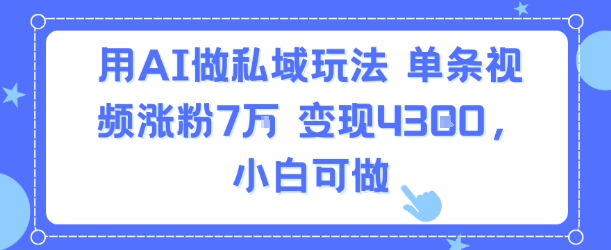 用AI做私域玩法，单条视频涨粉7W变现4.3k，小白可做-如意资源库