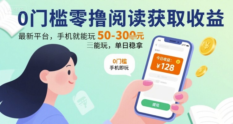 0门槛零撸阅读获取收益：最新平台，手机就能玩，单日稳拿 50-3张 【揭秘】-如意资源库