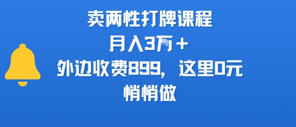 卖两性打牌课程，月入3W+外边收费899的课程，这里0元，悄悄做-如意资源库