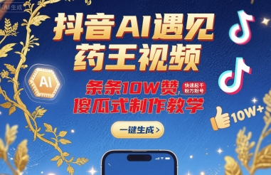 抖音AI遇见药王视频，条条10W赞，快速起千粉万粉号，傻瓜式制作教学-如意资源库