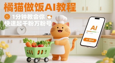 有趣的橘猫买菜做饭视频，用AI一键搞定，1分钟教会你，快速起千粉万粉号-如意资源库