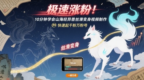 极速涨粉！10分钟学会山海经异兽丝滑变身视频制作，快速起千粉万粉号-如意资源库