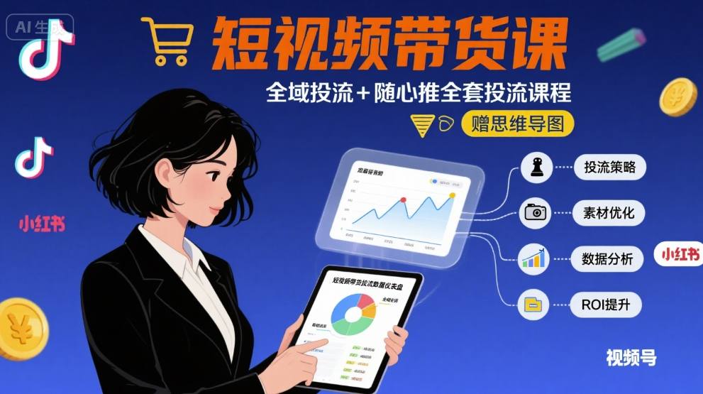 最新短视频带货课，全域投流+随心推全套投流课程+思维导图-如意资源库