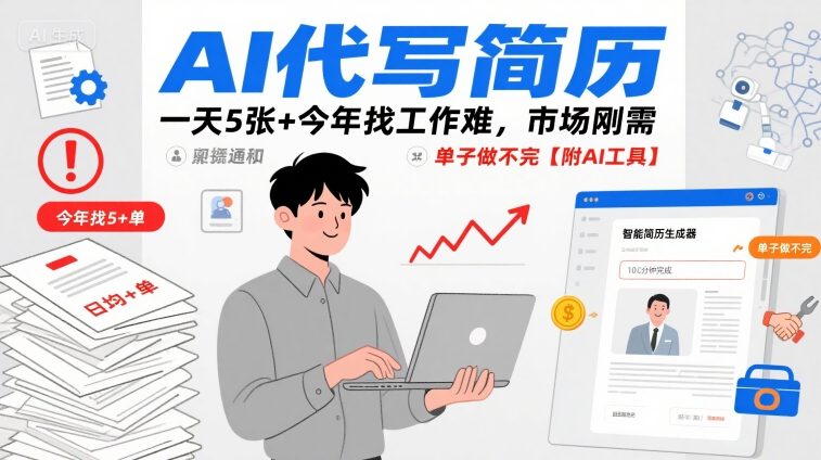 AI代写简历，一天5张+今年找工作难，市场刚需，单子做不完【附AI工具】-如意资源库