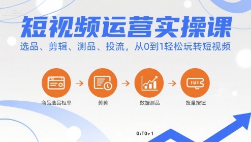 短视频运营实操课，选品、剪辑、测品、投流，从0到1轻松玩转短视频-如意资源库