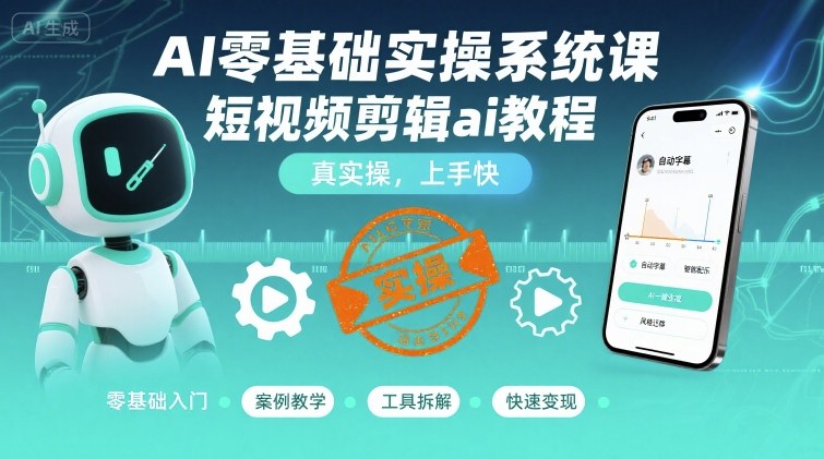 AI零基础实操系统课，短视频剪辑ai教程，真实操，上手快-如意资源库