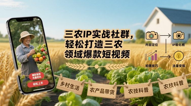三农IP实战社群，轻松打造三农领域爆款短视频-如意资源库