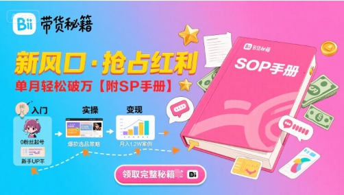 B站哔哩哔哩带货秘籍，新风口，抢占红利，单月轻松破万【附SOP手册】-如意资源库