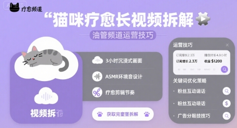 猫咪疗愈长视频拆解 &油管频道运营技巧-如意资源库