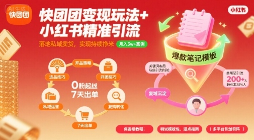 快团团变现玩法+小红书精准引流技巧，助你真正落地私域卖货，实现持续挣米-如意资源库