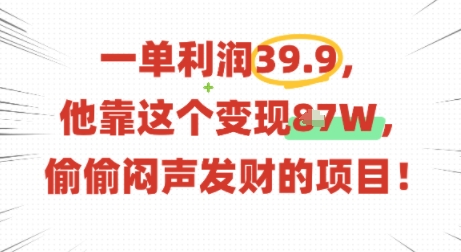 一单利润39.9，有人靠这个变现几十个，偷偷闷声发财的项目-如意资源库