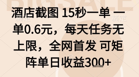 酒店截图项目，15秒一单，一单0.6米，每天任务无上限，全网首发可矩阵单日收益3张+【揭秘】-如意资源库