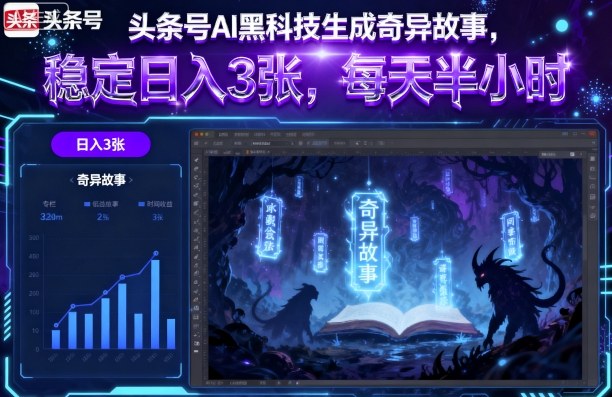 头条号AI黑科技生成奇异故事，稳定日入3张，每天半小时-如意资源库