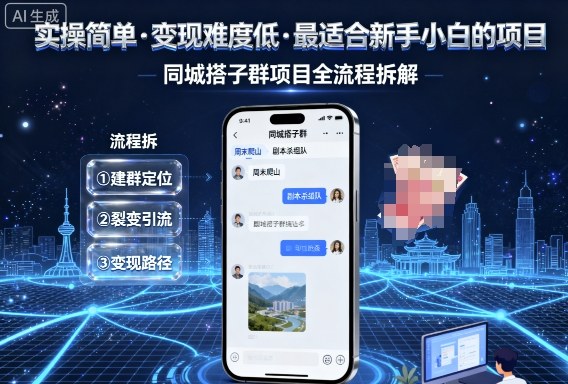 实操简单，变现难度低，最适合新手小白做的项目，每天轻松收入3张，同城搭子群项目全流程拆解-如意资源库