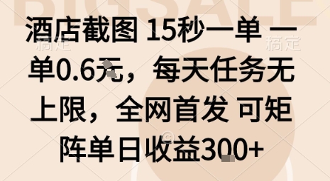 酒店截图15秒一单，一单0.6米，每天任务无上限，全网首发可矩阵单日收益3张【揭秘】-如意资源库