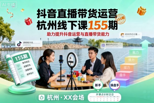 抖音直播带货运营杭州线下课155期，助力提升抖音运营与直播带货能力-如意资源库