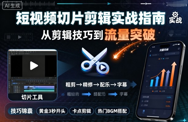 短视频切片剪辑实战指南，从剪辑技巧到流量突破-如意资源库