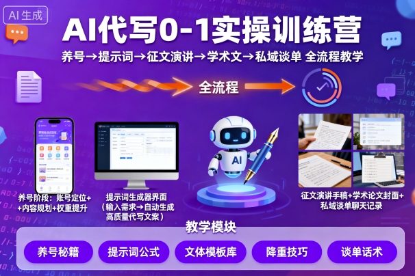 AI代写0-1实操训练营，从养号、提示词、征文演讲、学术文，到私域谈单的全流程教学-如意资源库