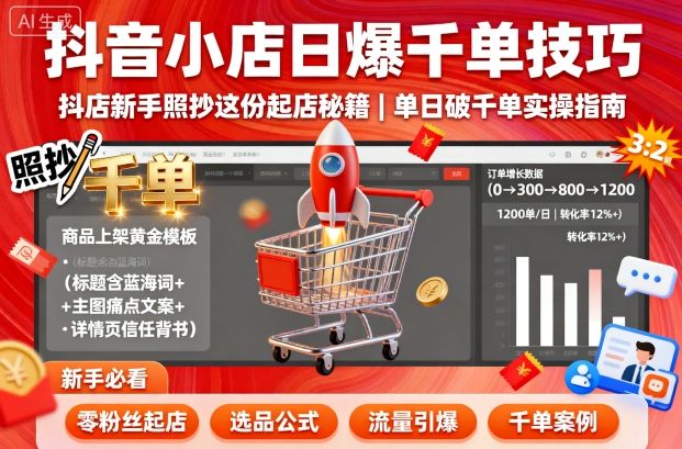 抖音小店日爆千单技巧，抖店新手照抄这份起店秘籍，单日破千单-如意资源库