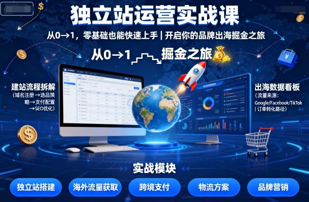 独立站运营实战课，​从0到1，零基础也能快速上手，开启你的品牌出海掘金之旅-如意资源库