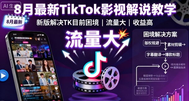 8月最新TikTok影视解说教学，新版解决TK目前困境，流量大，收益高-如意资源库