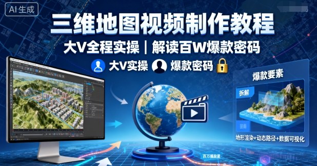 三维地图视频制作教程，大V全程实操，解读百W爆款密码-如意资源库